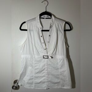 Express White Sleeveless Blouse with Buckle Detail